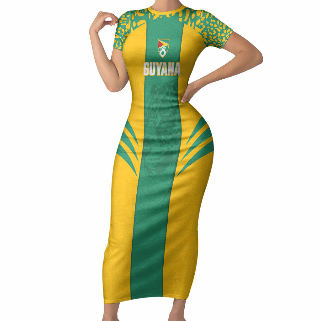 Guyana Football 2026 Custom Short Sleeve Bodycon Dress Come On Golden Jaguars