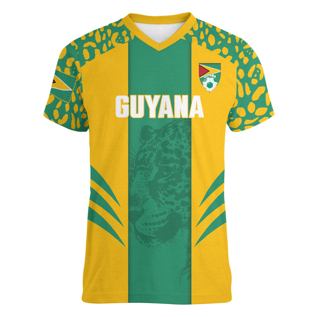 Guyana Football 2026 Custom Women V-Neck T-Shirt Come On Golden Jaguars