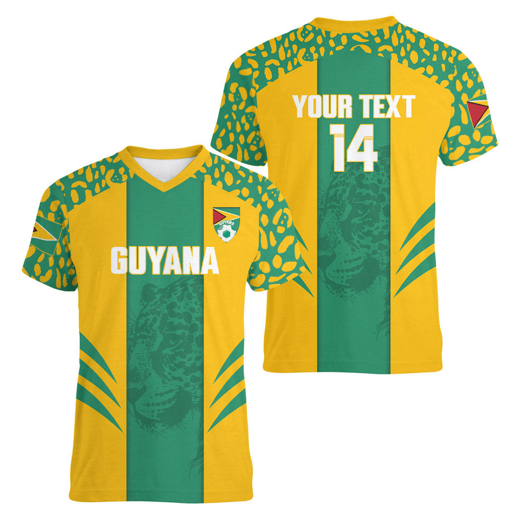 Guyana Football 2026 Custom Women V-Neck T-Shirt Come On Golden Jaguars