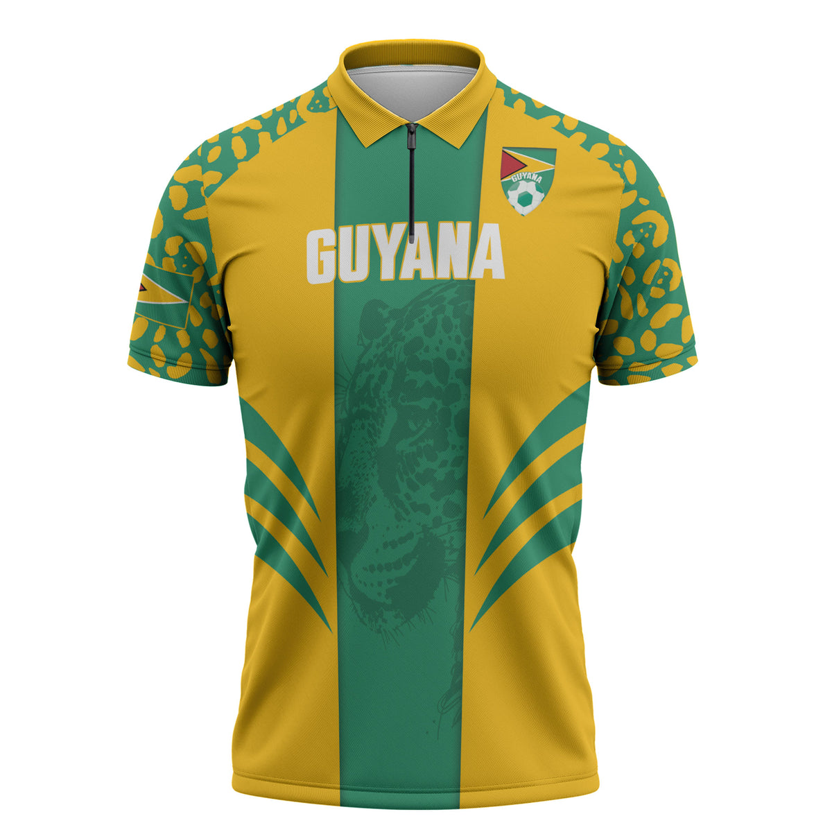 Guyana Football 2026 Custom Zipper Polo Shirt Come On Golden Jaguars
