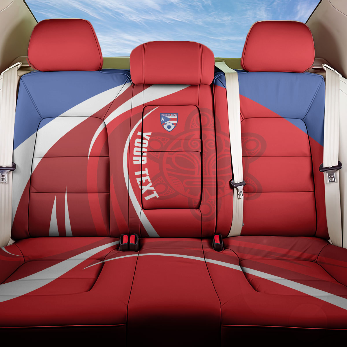 Puerto Rico Football 2026 Custom Back Car Seat Cover Vamos Los Boricuas Taino Sun