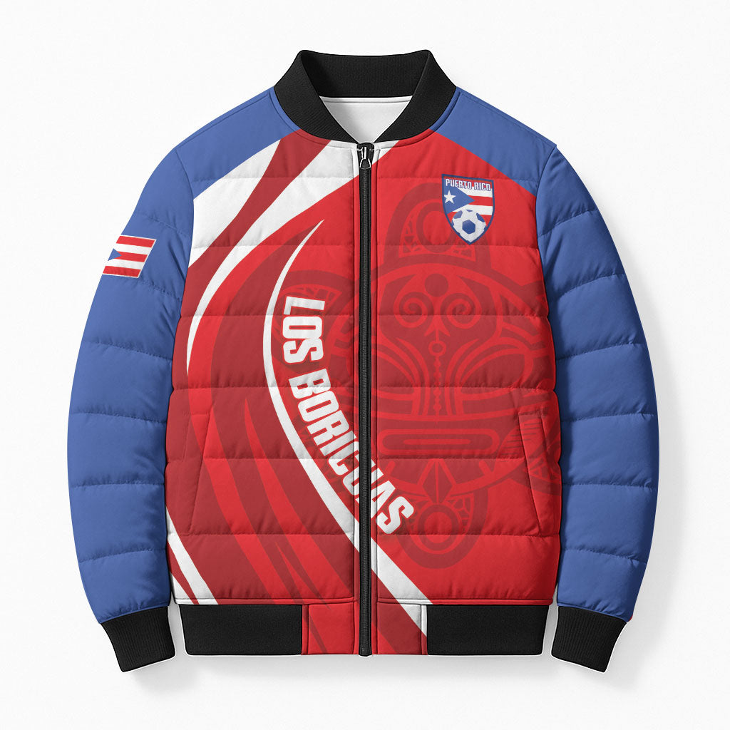 Puerto Rico Football 2026 Custom Bomber Puffer Jacket Vamos Los Boricuas Taino Sun