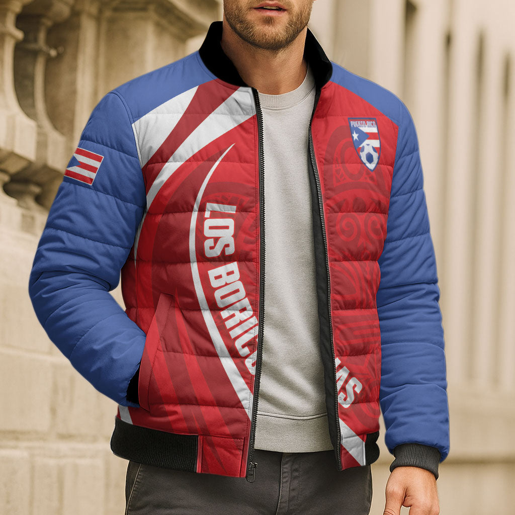 Puerto Rico Football 2026 Custom Bomber Puffer Jacket Vamos Los Boricuas Taino Sun