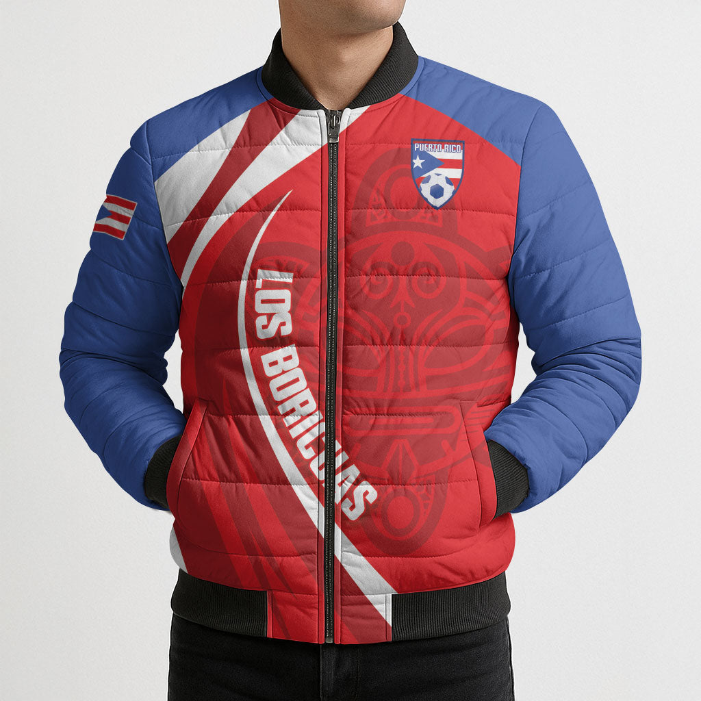 Puerto Rico Football 2026 Custom Bomber Puffer Jacket Vamos Los Boricuas Taino Sun