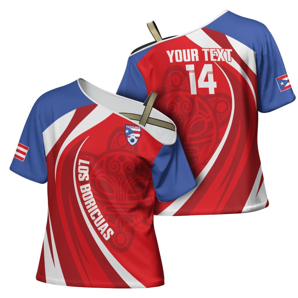 Puerto Rico Football 2026 Custom Cross Shoulder Shirt Vamos Los Boricuas Taino Sun