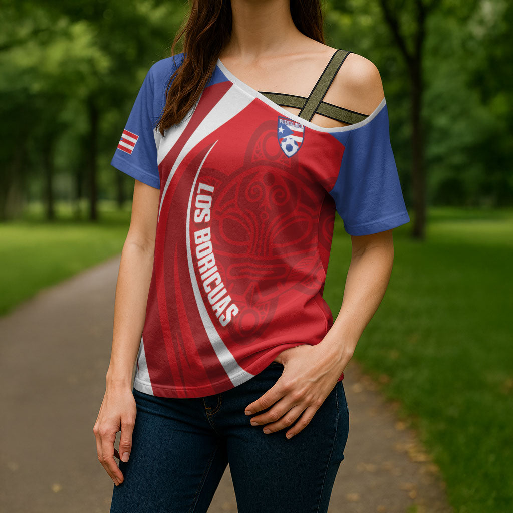 Puerto Rico Football 2026 Custom Cross Shoulder Shirt Vamos Los Boricuas Taino Sun