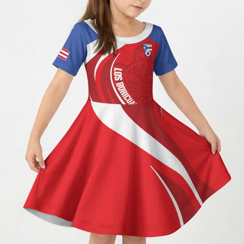 Puerto Rico Football 2026 Custom Kid Short Sleeve Dress Vamos Los Boricuas Taino Sun