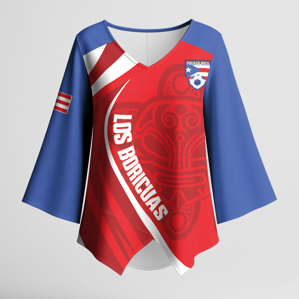 Puerto Rico Football 2026 Custom Kimono Sleeve Blouse Vamos Los Boricuas Taino Sun