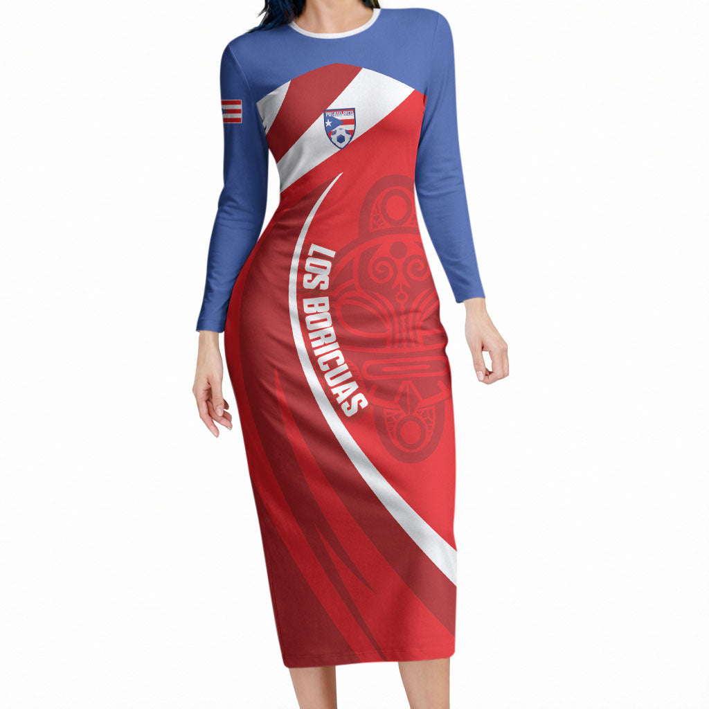 Puerto Rico Football 2026 Custom Long Sleeve Bodycon Dress Vamos Los Boricuas Taino Sun