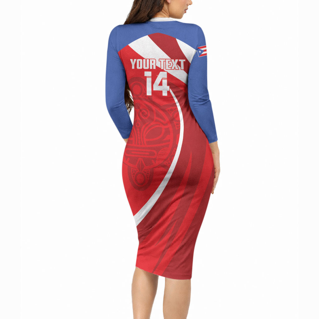 Puerto Rico Football 2026 Custom Long Sleeve Bodycon Dress Vamos Los Boricuas Taino Sun