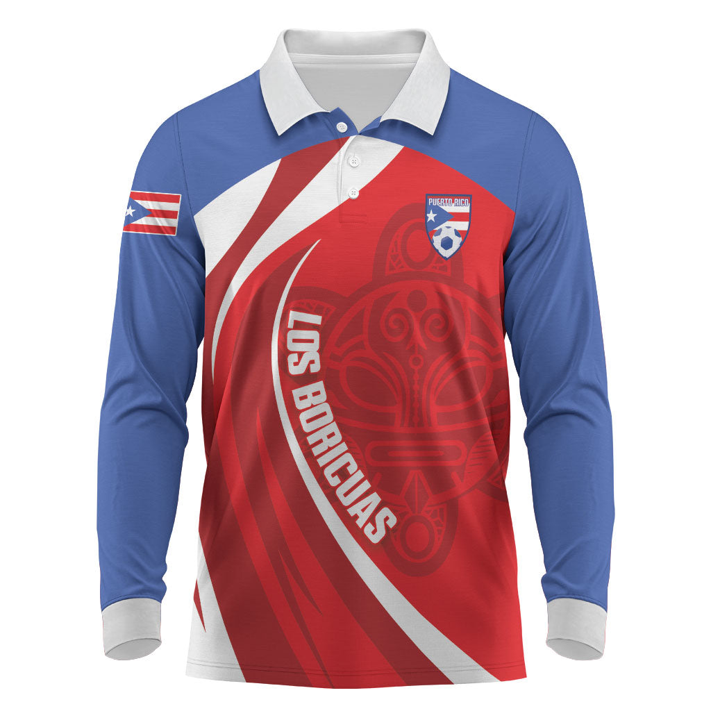 Puerto Rico Football 2026 Custom Long Sleeve Polo Shirt Vamos Los Boricuas Taino Sun