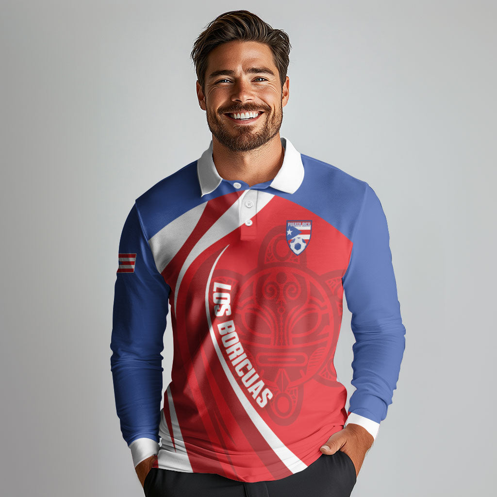 Puerto Rico Football 2026 Custom Long Sleeve Polo Shirt Vamos Los Boricuas Taino Sun