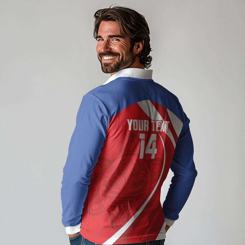Puerto Rico Football 2026 Custom Long Sleeve Polo Shirt Vamos Los Boricuas Taino Sun