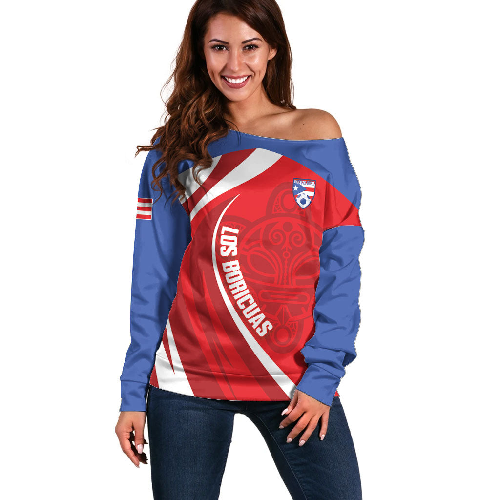 Puerto Rico Football 2026 Custom Off Shoulder Sweater Vamos Los Boricuas Taino Sun