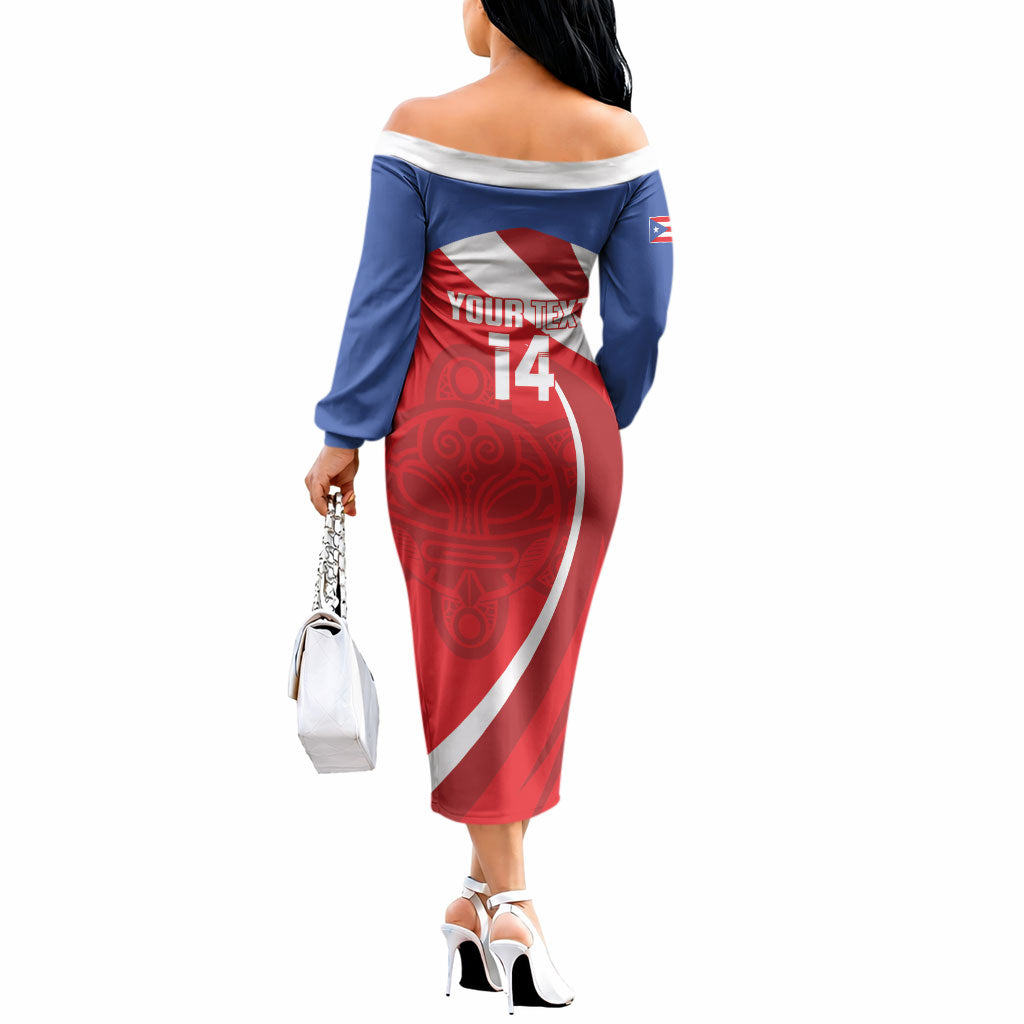Puerto Rico Football 2026 Custom Off The Shoulder Long Sleeve Dress Vamos Los Boricuas Taino Sun