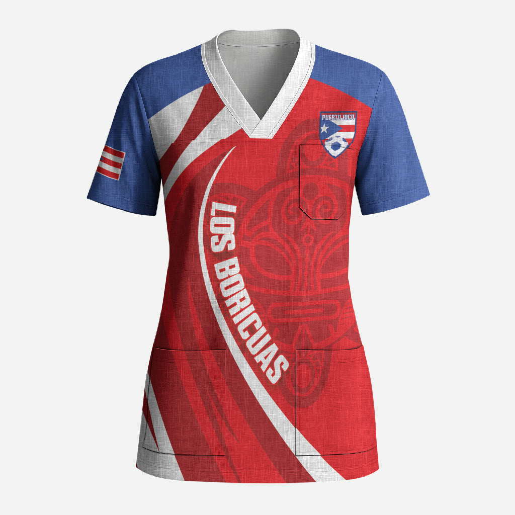 Puerto Rico Football 2026 Custom Scrub Top Vamos Los Boricuas Taino Sun