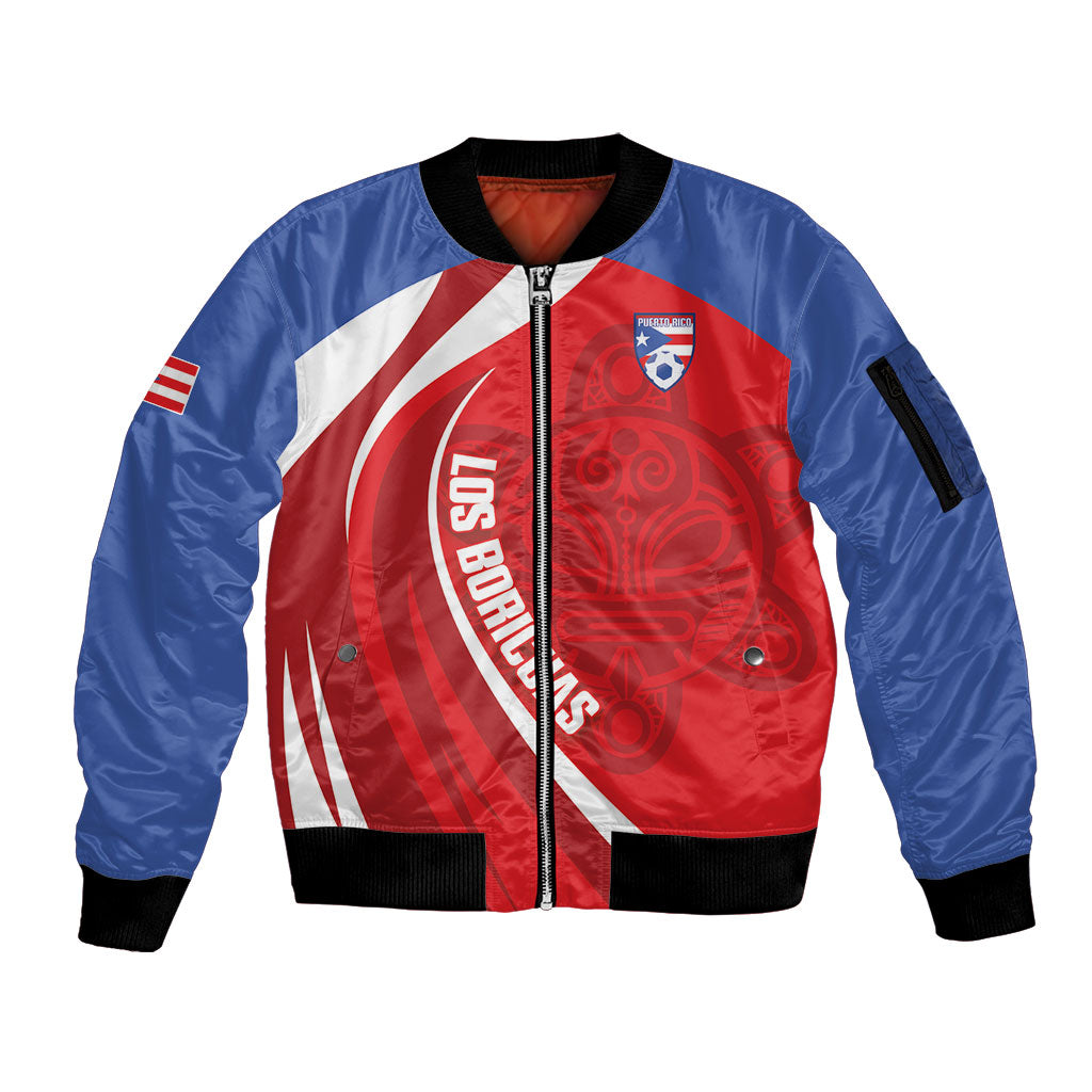 Puerto Rico Football 2026 Custom Sleeve Zip Bomber Jacket Vamos Los Boricuas Taino Sun