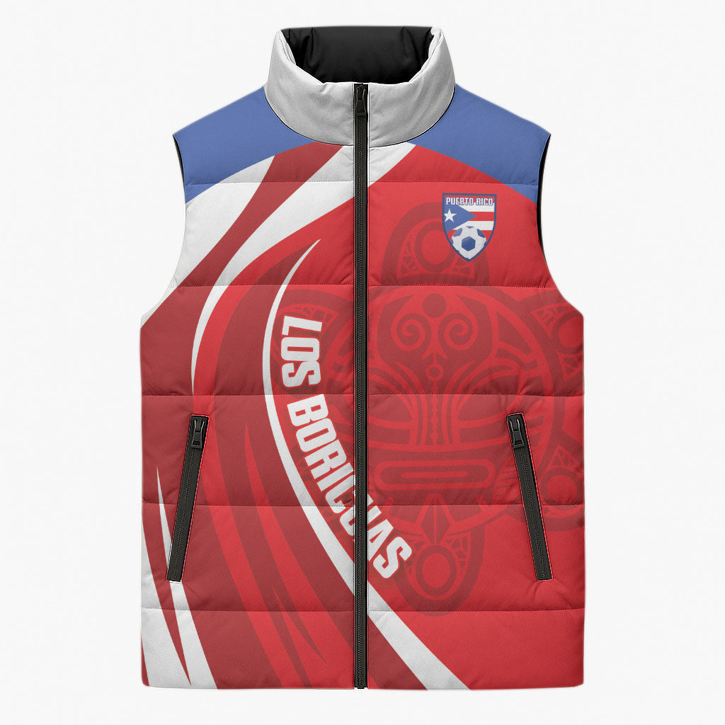 Puerto Rico Football 2026 Custom Sleeveless Puffer Jacket Vamos Los Boricuas Taino Sun