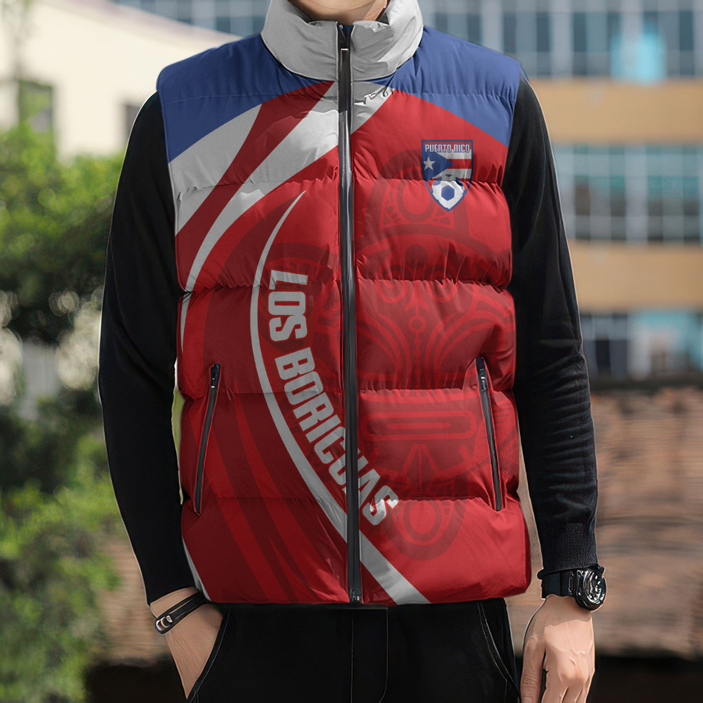 Puerto Rico Football 2026 Custom Sleeveless Puffer Jacket Vamos Los Boricuas Taino Sun