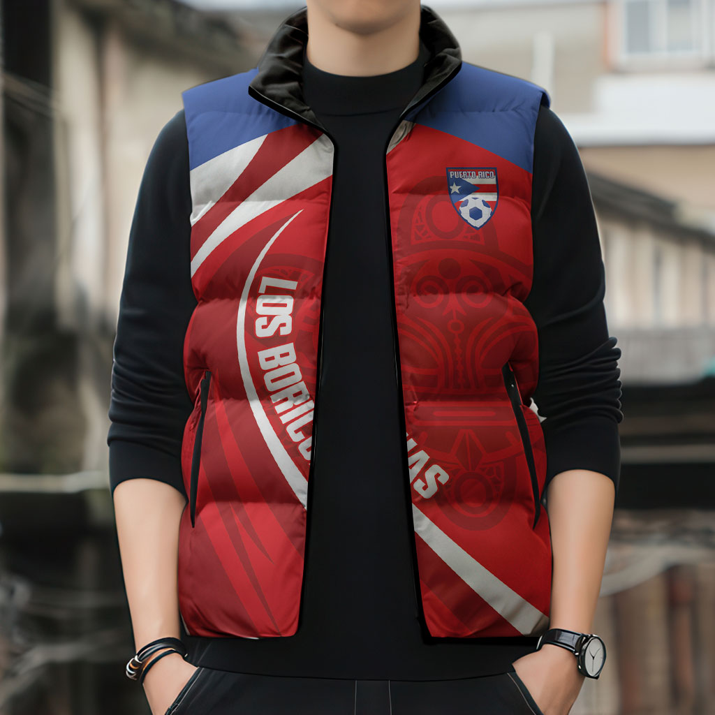 Puerto Rico Football 2026 Custom Sleeveless Puffer Jacket Vamos Los Boricuas Taino Sun