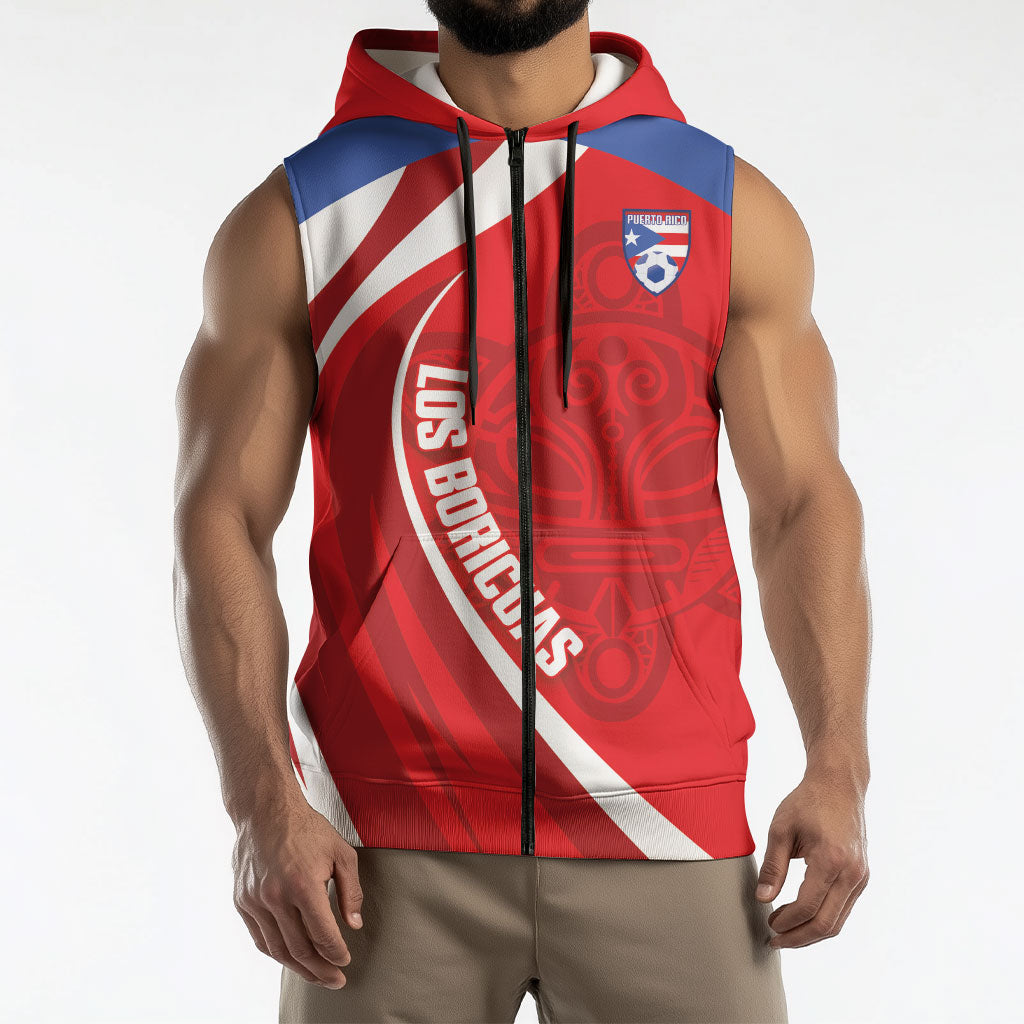 Puerto Rico Football 2026 Custom Sleeveless Zip Hoodie Vamos Los Boricuas Taino Sun