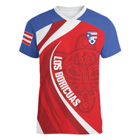 Puerto Rico Football 2026 Custom Women V-Neck T-Shirt Vamos Los Boricuas Taino Sun