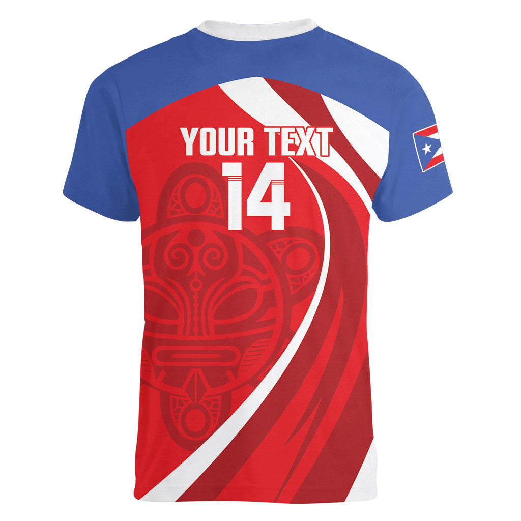 Puerto Rico Football 2026 Custom Women V-Neck T-Shirt Vamos Los Boricuas Taino Sun