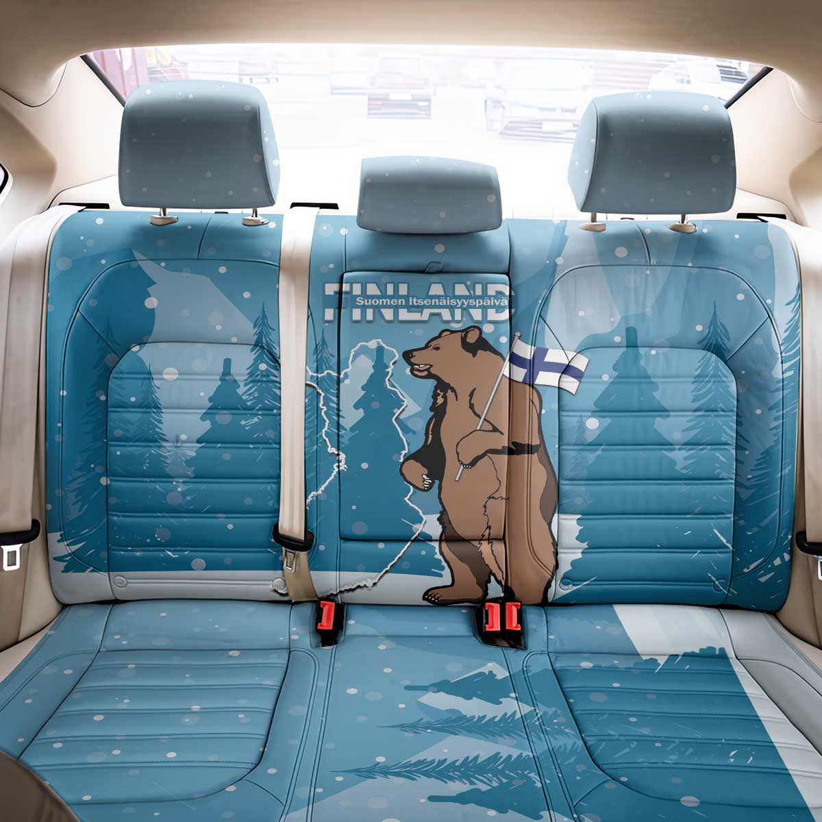Finland Independence Day Back Car Seat Cover Suomen Itsenaistyminen Mix Brown Bear - Wonder Print Shop