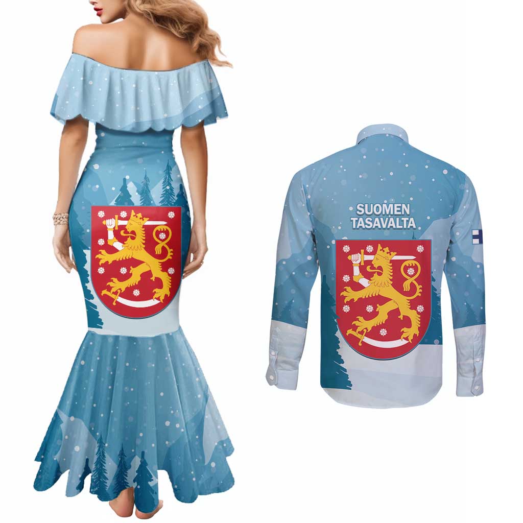 Finland Independence Day Couples Matching Mermaid Dress and Long Sleeve Button Shirt Suomen Itsenaistyminen Mix Brown Bear