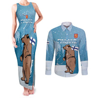 Finland Independence Day Couples Matching Tank Maxi Dress and Long Sleeve Button Shirt Suomen Itsenaistyminen Mix Brown Bear - Wonder Print Shop