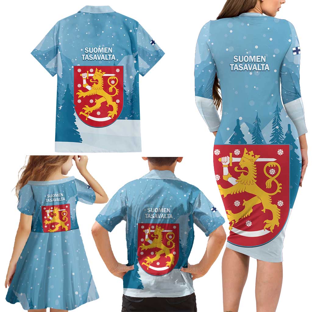 Finland Independence Day Family Matching Long Sleeve Bodycon Dress and Hawaiian Shirt Suomen Itsenaistyminen Mix Brown Bear - Wonder Print Shop