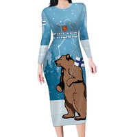 Finland Independence Day Family Matching Long Sleeve Bodycon Dress and Hawaiian Shirt Suomen Itsenaistyminen Mix Brown Bear - Wonder Print Shop