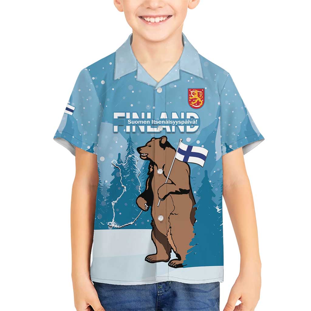 Finland Independence Day Family Matching Long Sleeve Bodycon Dress and Hawaiian Shirt Suomen Itsenaistyminen Mix Brown Bear - Wonder Print Shop