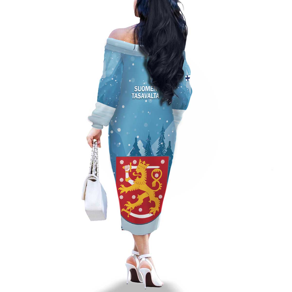 Finland Independence Day Family Matching Off The Shoulder Long Sleeve Dress and Hawaiian Shirt Suomen Itsenaistyminen Mix Brown Bear - Wonder Print Shop