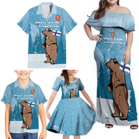 Finland Independence Day Family Matching Off Shoulder Maxi Dress and Hawaiian Shirt Suomen Itsenaistyminen Mix Brown Bear - Wonder Print Shop
