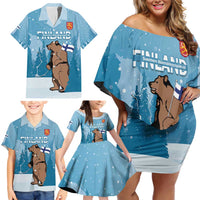 Finland Independence Day Family Matching Off Shoulder Short Dress and Hawaiian Shirt Suomen Itsenaistyminen Mix Brown Bear - Wonder Print Shop