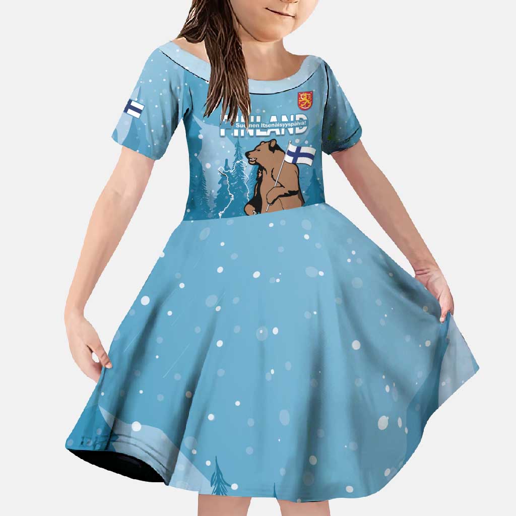 Finland Independence Day Family Matching Short Sleeve Bodycon Dress and Hawaiian Shirt Suomen Itsenaistyminen Mix Brown Bear - Wonder Print Shop
