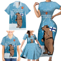 Finland Independence Day Family Matching Short Sleeve Bodycon Dress and Hawaiian Shirt Suomen Itsenaistyminen Mix Brown Bear - Wonder Print Shop