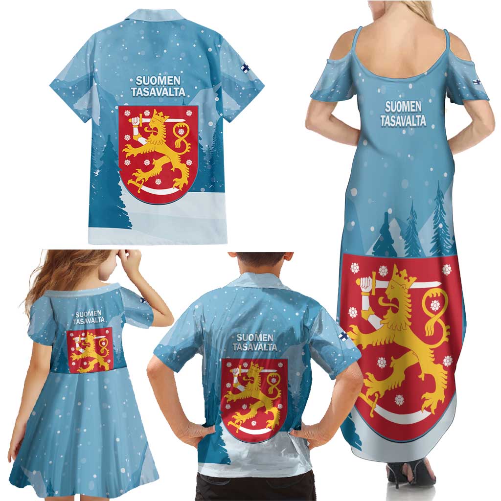 Finland Independence Day Family Matching Summer Maxi Dress and Hawaiian Shirt Suomen Itsenaistyminen Mix Brown Bear - Wonder Print Shop