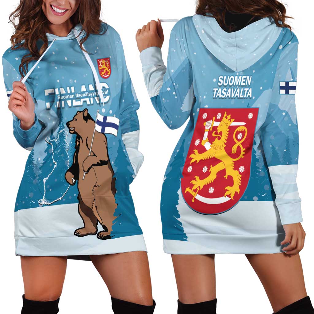 Finland Independence Day Hoodie Dress Suomen Itsenaistyminen Mix Brown Bear - Wonder Print Shop