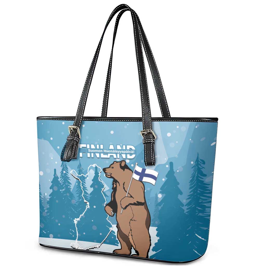Finland Independence Day Leather Tote Bag Suomen Itsenaistyminen Mix Brown Bear - Wonder Print Shop