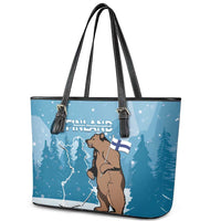 Finland Independence Day Leather Tote Bag Suomen Itsenaistyminen Mix Brown Bear - Wonder Print Shop