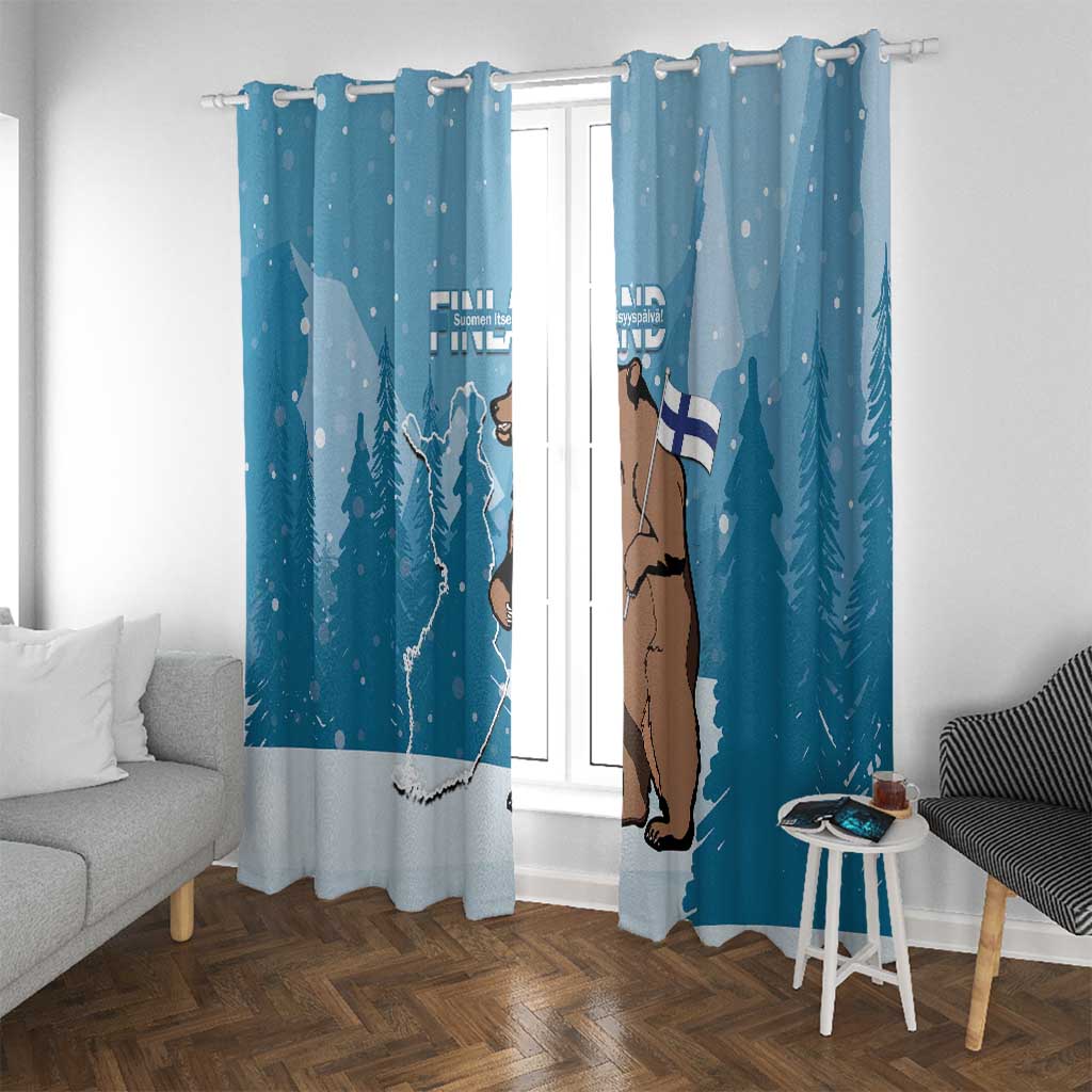 Finland Independence Day Window Curtain Suomen Itsenaistyminen Mix Brown Bear - Wonder Print Shop