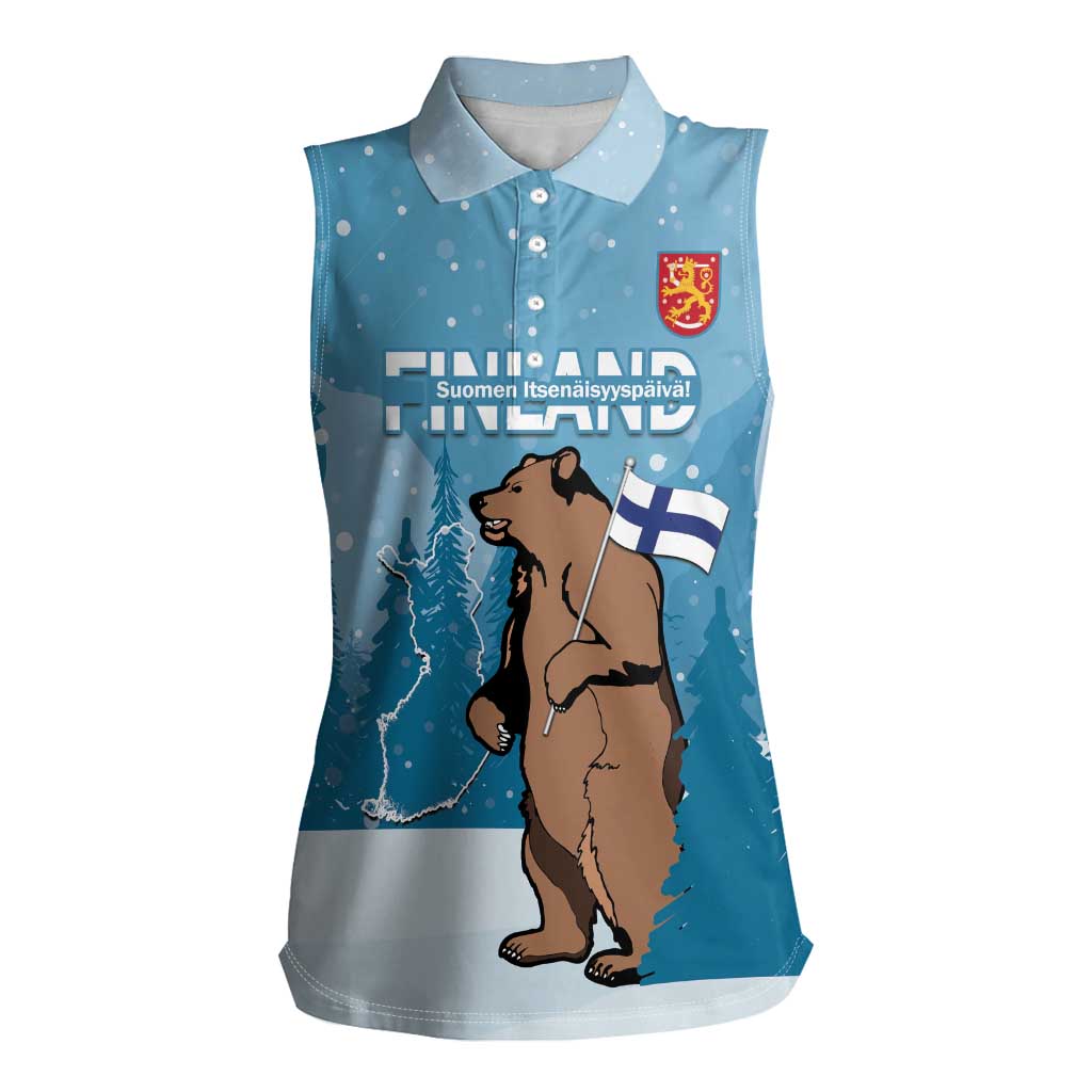 Finland Independence Day Women Sleeveless Polo Shirt Suomen Itsenaistyminen Mix Brown Bear - Wonder Print Shop