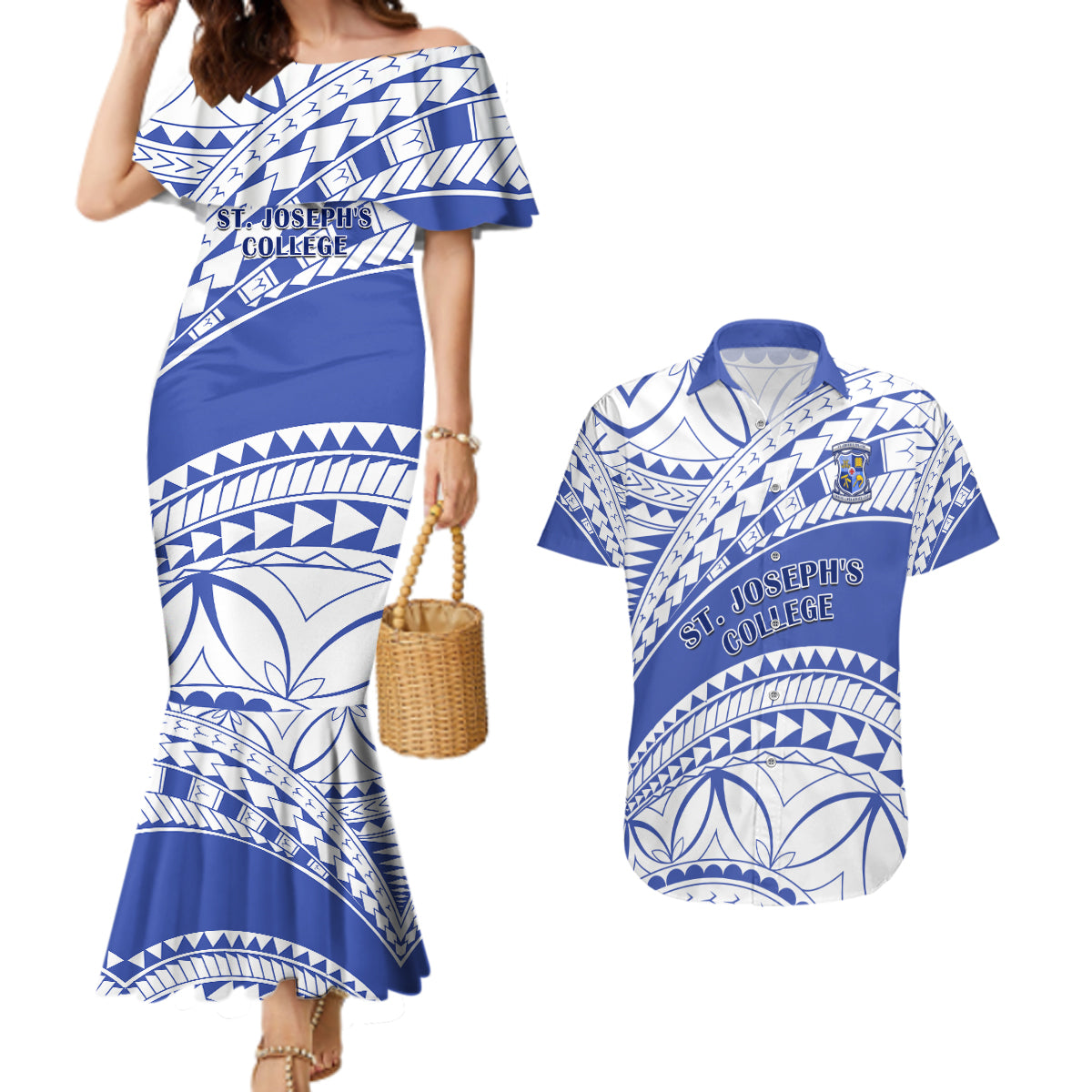 Personalised Samoa St Josephs College Couples Matching Mermaid Dress and Hawaiian Shirt Marist Brothers Samoan Pattern - Wonder Print Shop