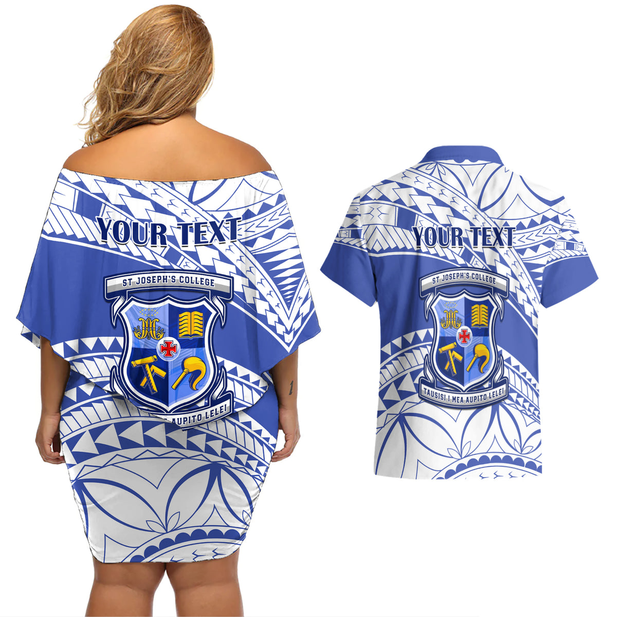 Personalised Samoa St Josephs College Couples Matching Off Shoulder Short Dress and Hawaiian Shirt Marist Brothers Samoan Pattern - Wonder Print Shop
