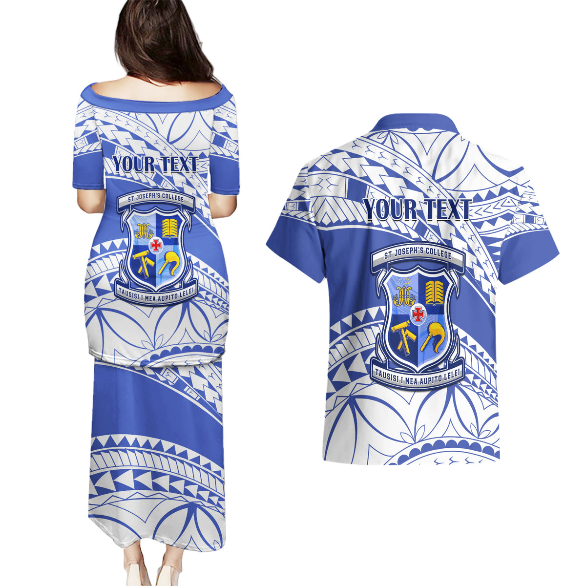 Personalised Samoa St Josephs College Couples Matching Puletasi Dress and Hawaiian Shirt Marist Brothers Samoan Pattern - Wonder Print Shop