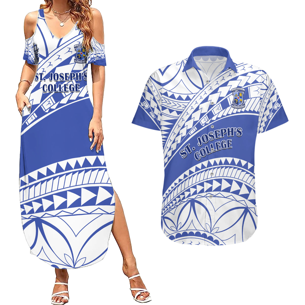 Personalised Samoa St Josephs College Couples Matching Summer Maxi Dress and Hawaiian Shirt Marist Brothers Samoan Pattern - Wonder Print Shop