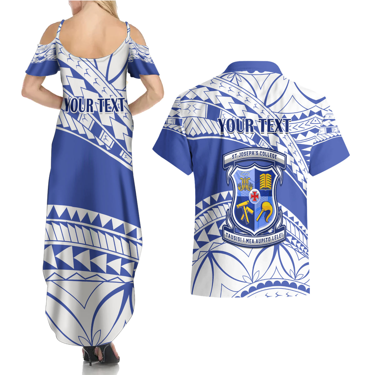 Personalised Samoa St Josephs College Couples Matching Summer Maxi Dress and Hawaiian Shirt Marist Brothers Samoan Pattern - Wonder Print Shop