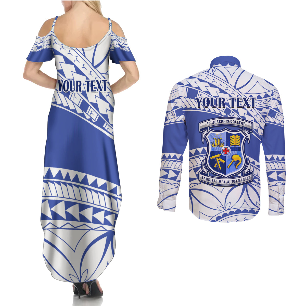 Personalised Samoa St Josephs College Couples Matching Summer Maxi Dress and Long Sleeve Button Shirt Marist Brothers Samoan Pattern - Wonder Print Shop